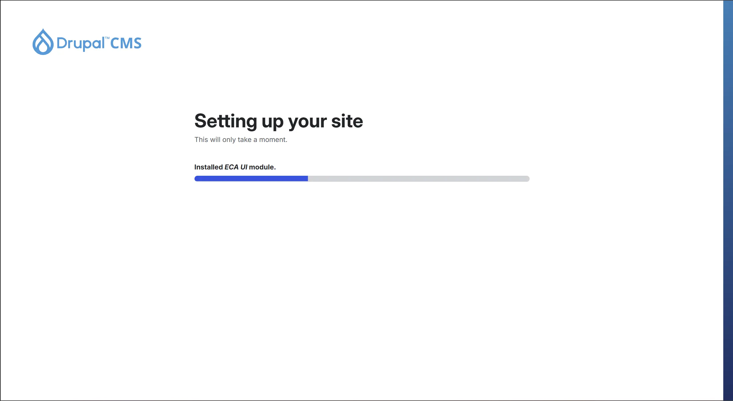 A screenshot of Drupal CMS setting up a website.